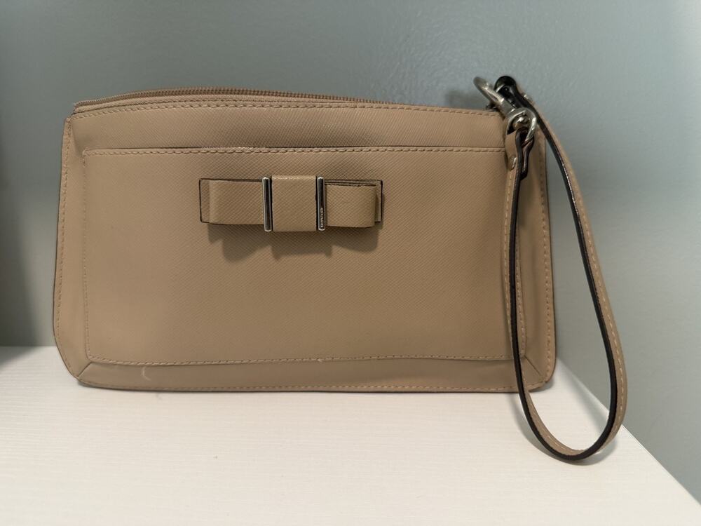 Coach Darcy Bow Crossgrain Leather Wallet Wristlet Silver Hardware